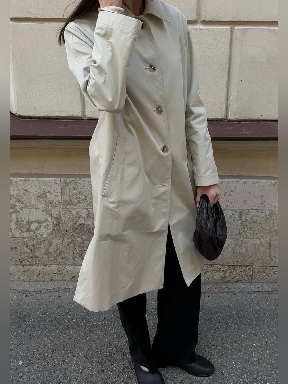 Massimo Dutti Light Beige Single-Breasted Trench Coat